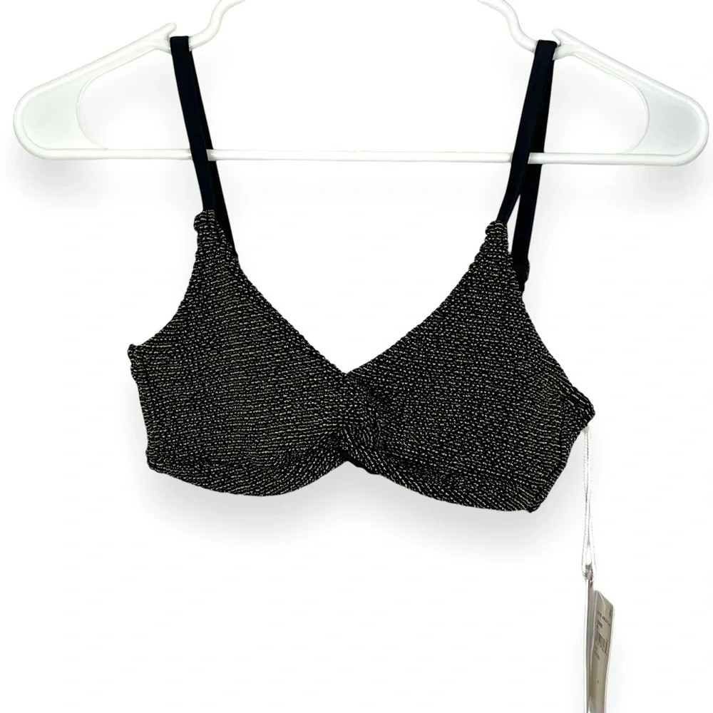 Good American | Always Fits Twist Bikini Top Black & Metallic Gold | GA 0 / XS